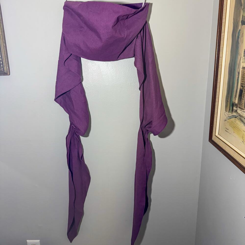 Commense Purple Linen Blend Smocked Strapless Tie Front Bandeau Crop Top - Picture 2 of 7